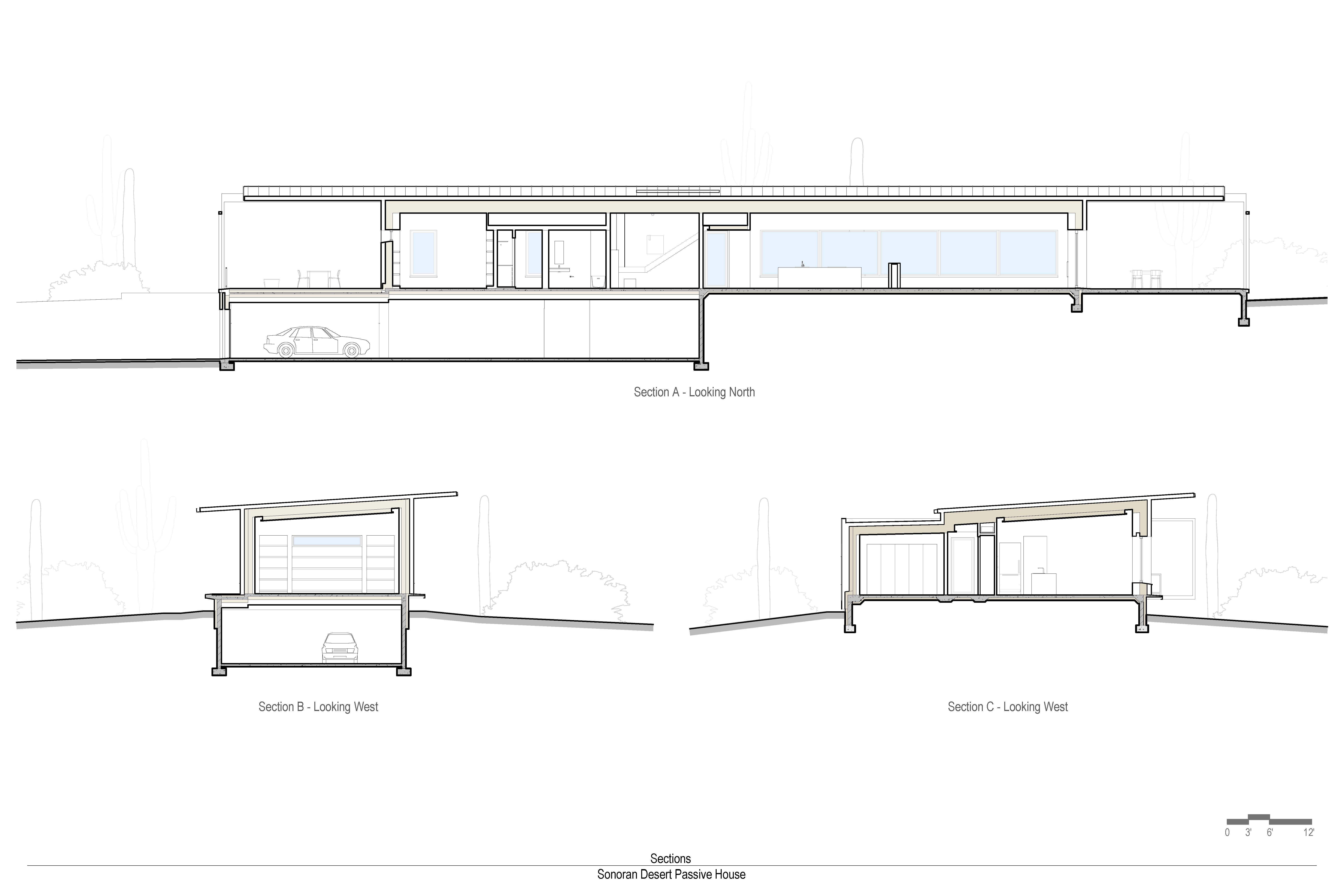 Figure 1 shows sections of the Sonoran Desert Passive House. All figures courtesy of Brubaker Architects.