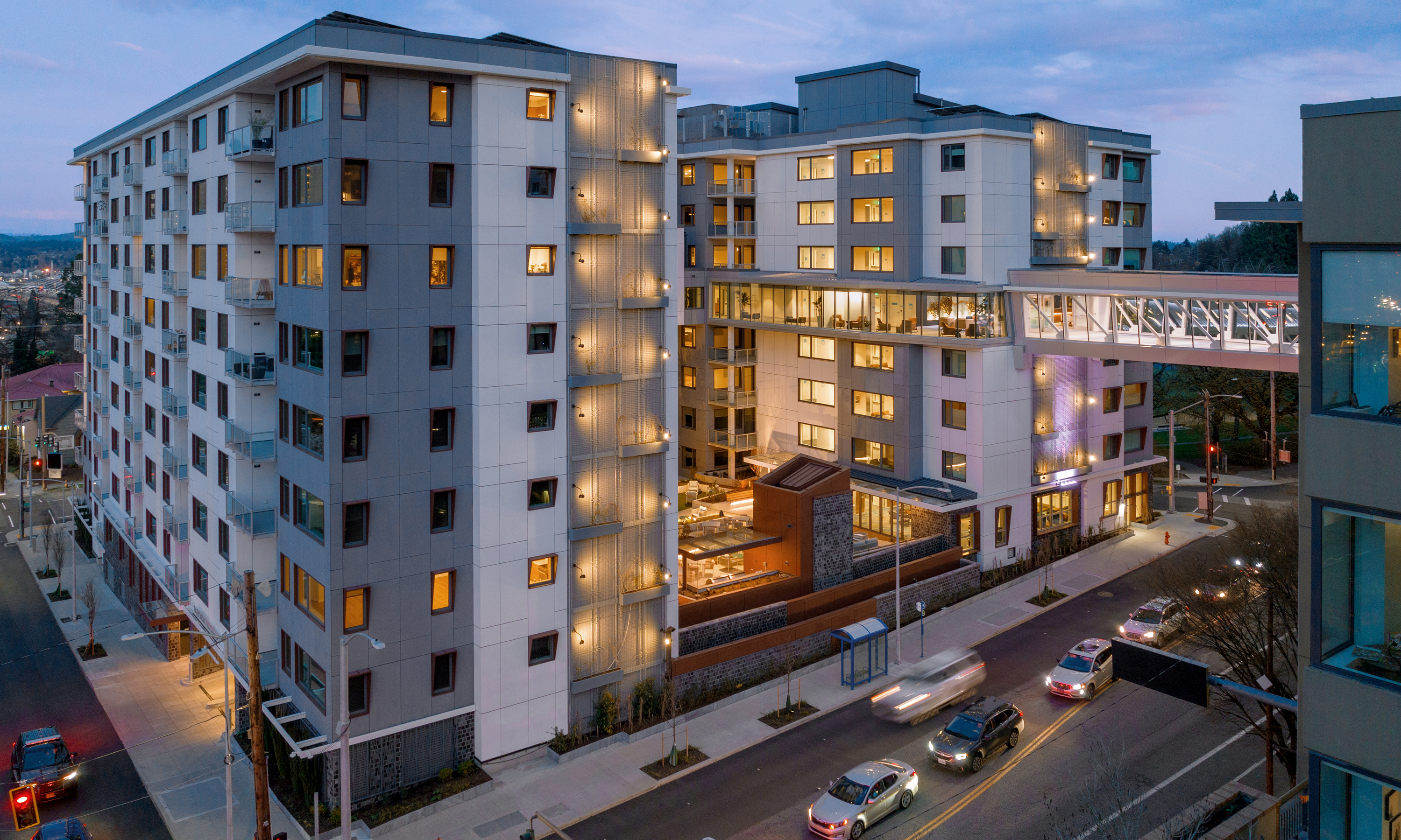 Parkview at Terwilliger Plaza is a 10-story, Phius-certified senior living community that was completed in 2024.