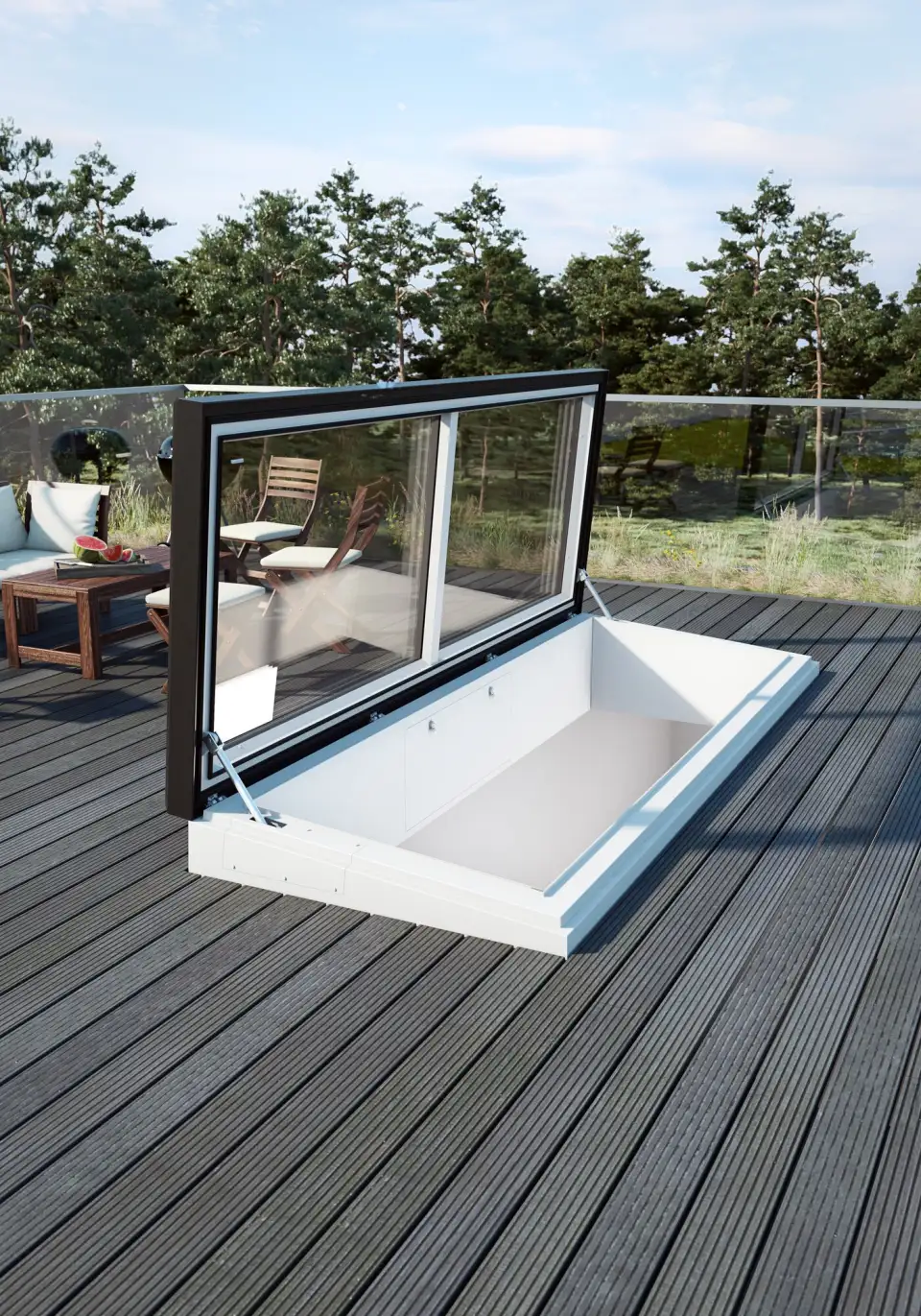 Flat Roof Exit Comfort Swing   Exterior Render (Open)