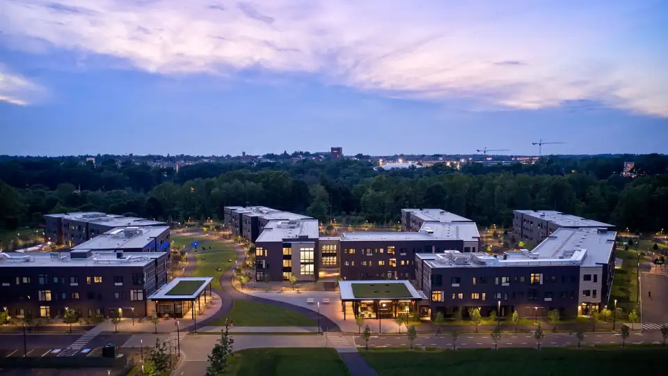 Princeton University Meadows Apartments includes three Phius-certified buildings and expands student housing capacity as part of the university's new Meadows Campus expansion. Photo above and top by Chris Cooper / ArchExplorer.