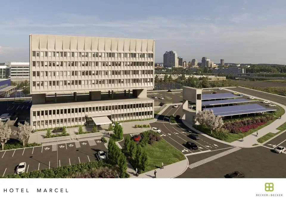 Hotel Marcel rendering from east after redevelopment
