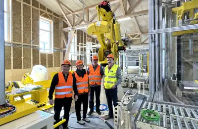 Bruce Becker, Bronwyn Barry, Andrew Michler, and Bjorn Kierulf at the Ecococon factory in Slovakia. All images courtesy of Bronwyn Barry.
