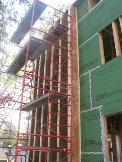 The home midway through construction.