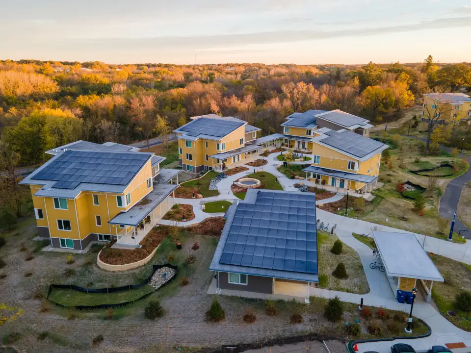 The Lilac Hill townhouses were among the buildings completed in 2024 during the first phase of the college's Student Life and Housing Plan.