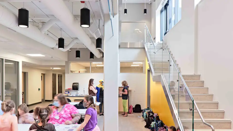 The Putman Family YWCA Passive House View of interior multipurpose space on lower level
