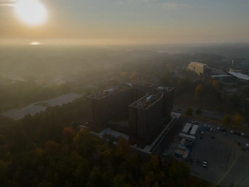 A view of Harmony Commons through the morning fog. Photo courtesy of Sean Liliani