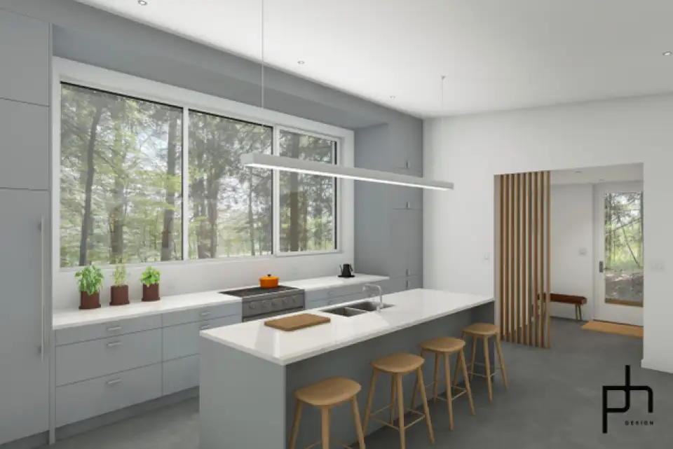 A rendering a kitchen in the future Catskills development.